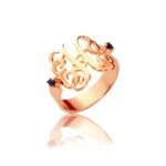 Monogram birthstone ring for her in rose gold
