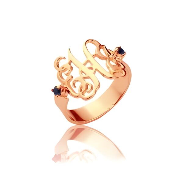 Monogram birthstone ring for her in rose gold