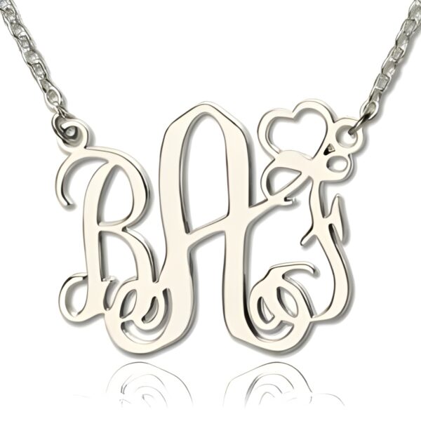 initial monogram necklace with heart design