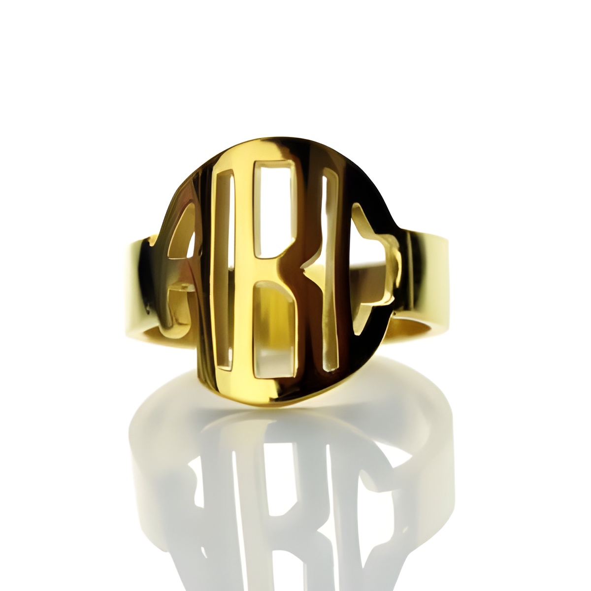 Personalized block initial monogram ring in gold plating