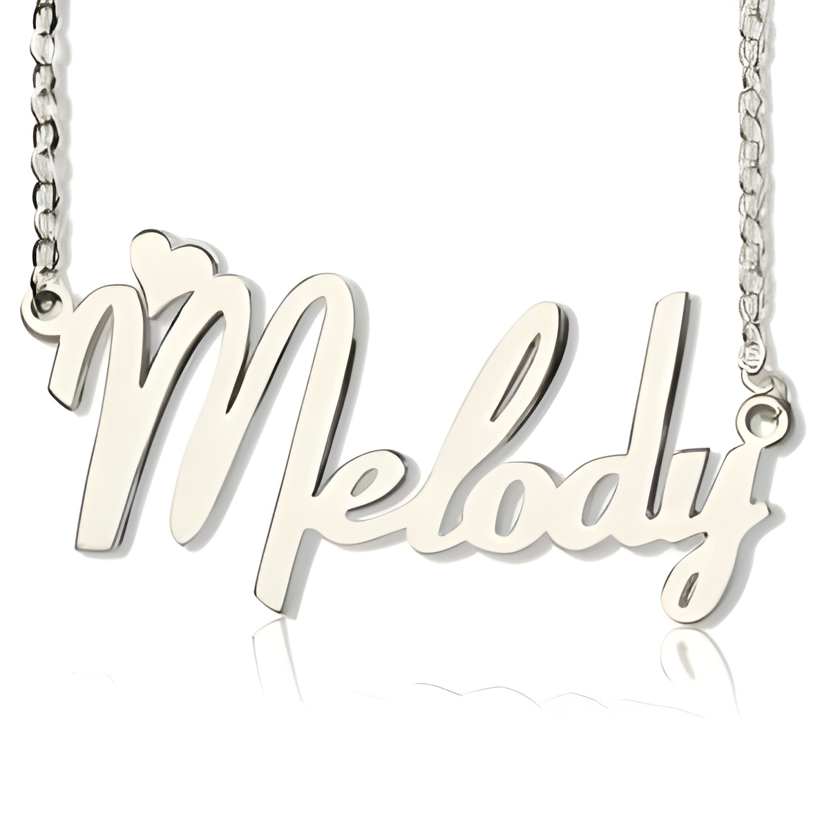 Heart-shaped name necklace for her in sterling silver