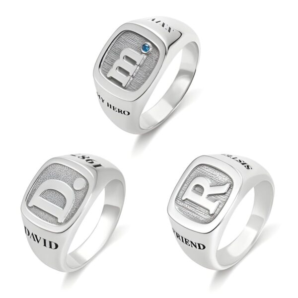 Custom square sterling silver initial signet ring