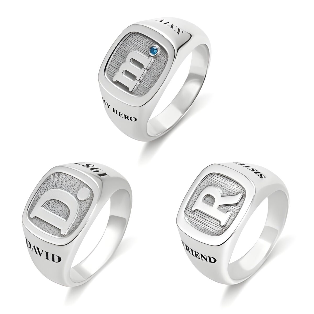 Custom square sterling silver initial signet ring