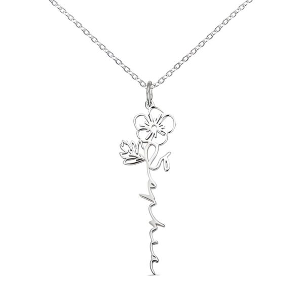 Personalized birth flower name necklace for her