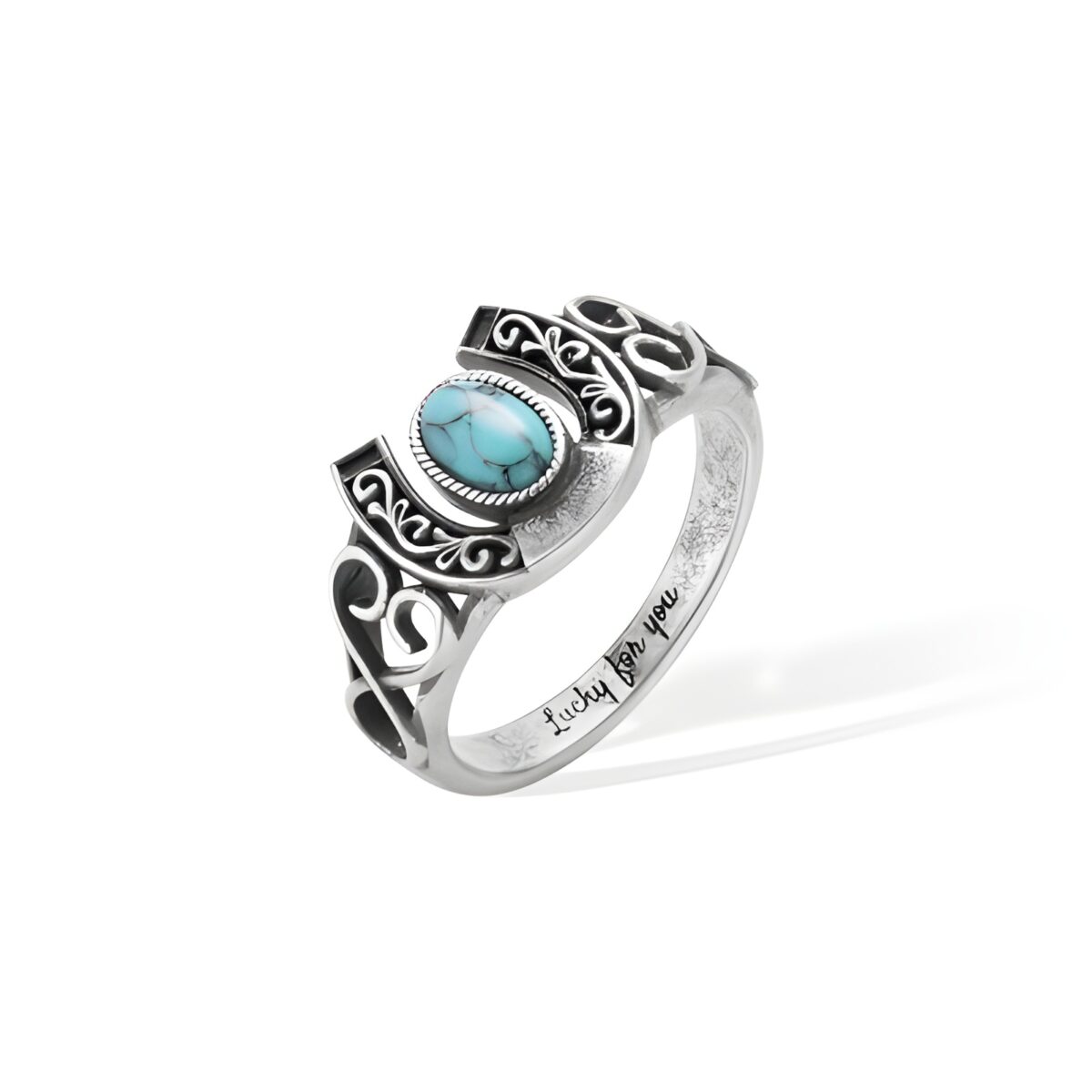 Custom turquoise horseshoe ring symbolizing luck and wisdom