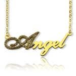 Personalized name necklace with birthstone charm