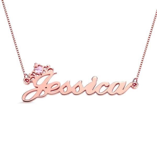 Crown name necklace with birthstone for personalized gifts
