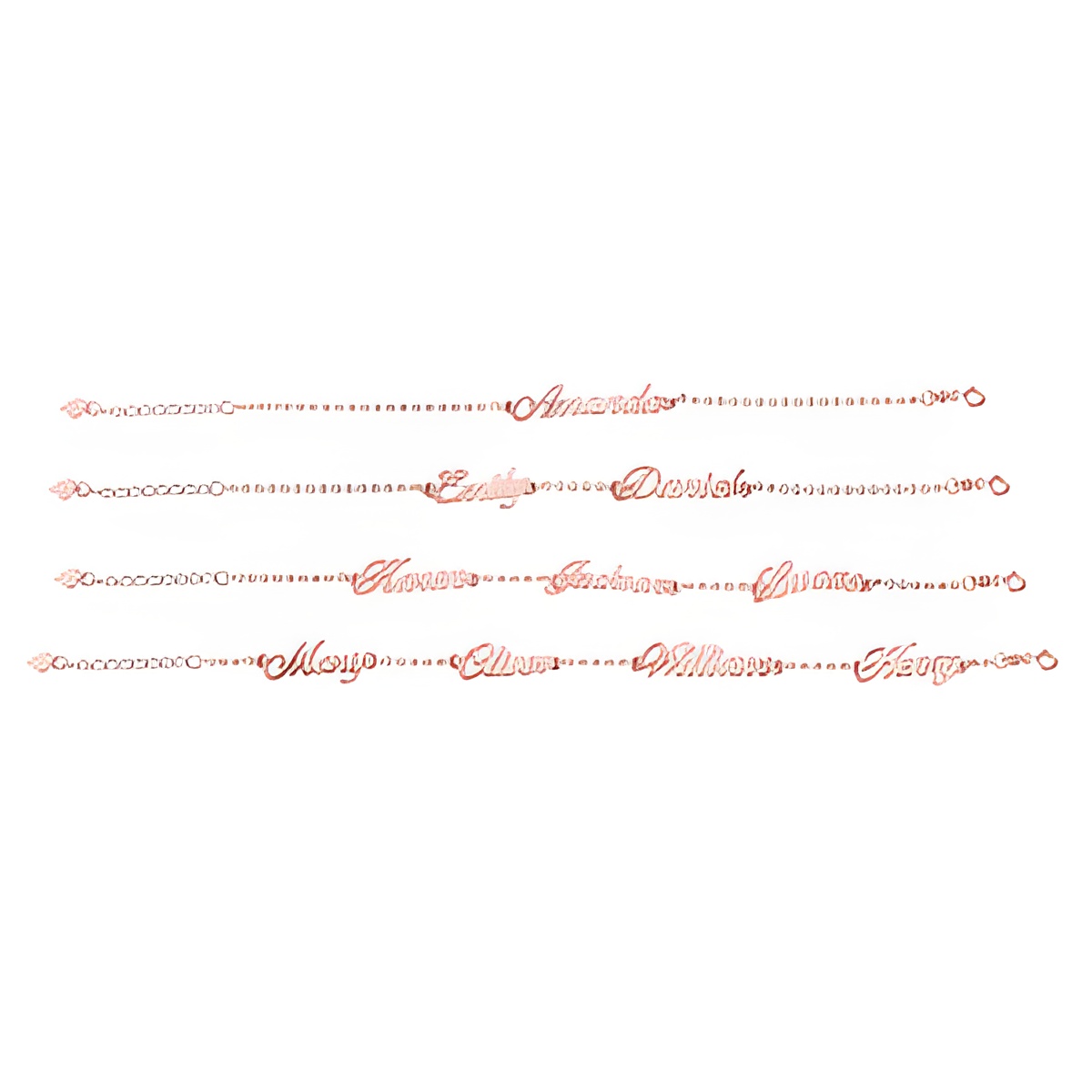 Rose gold name bracelet carrying loved ones close