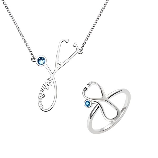 Birthstone stethoscope necklace and ring set for caregivers