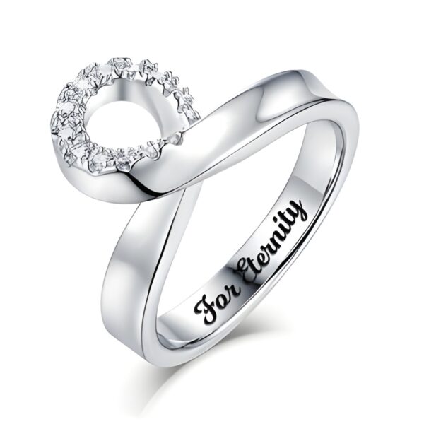Engraved Mobius Birthstone Ring symbolizing infinite love