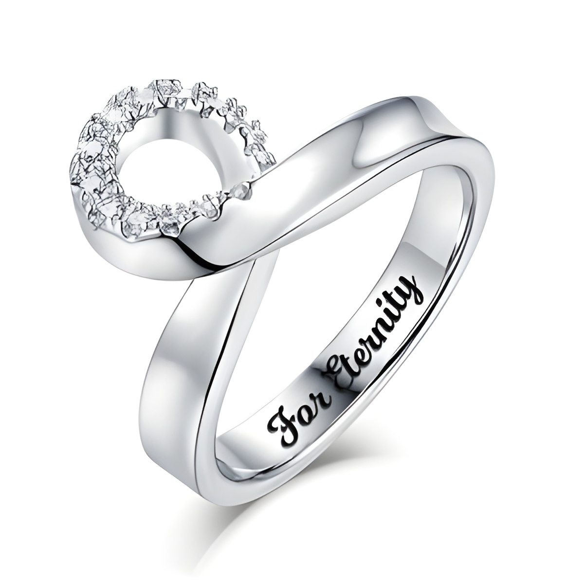 Engraved Mobius Birthstone Ring symbolizing infinite love