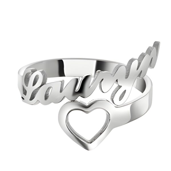 Custom name ring in sterling silver with heart design