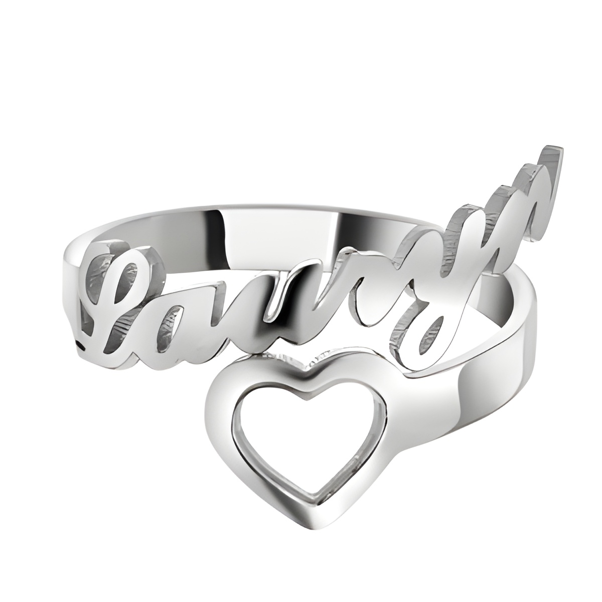 Custom name ring in sterling silver with heart design