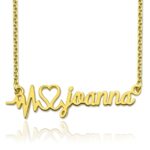 Custom name necklace for her with heartbeat design