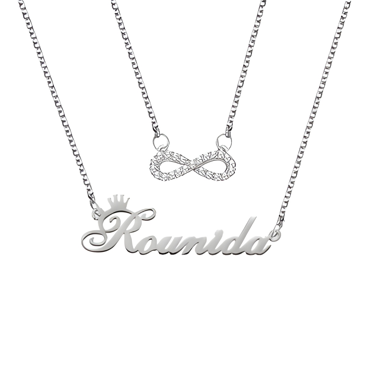 Double-layered infinity name necklace for cherished connections