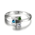 Engraved sterling silver birthstone promise ring