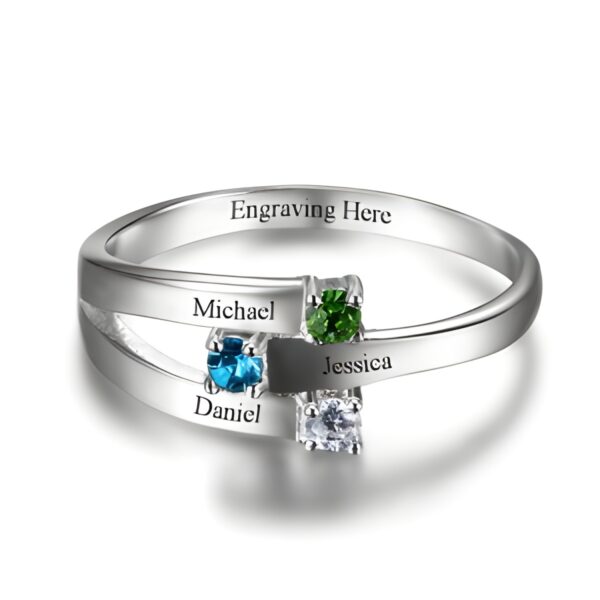 Engraved sterling silver birthstone promise ring