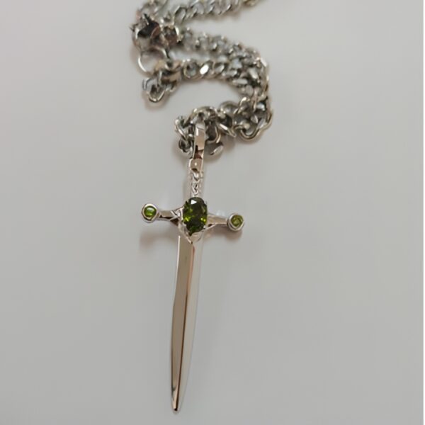 Birthstone sword necklace with cross pendant for courage