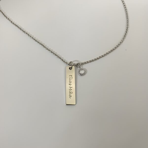 Engraved bar necklace with birthstone for her