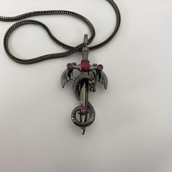 Dragon and Sword Birthstone Necklace for courageous hearts