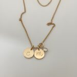 Personalized initial disc necklace with birthstone