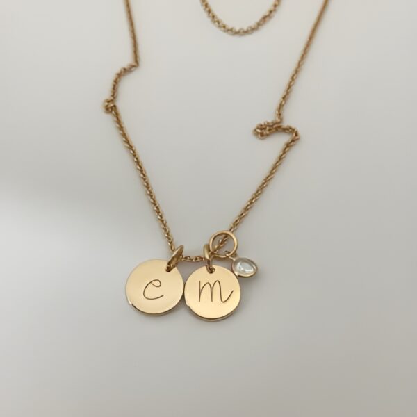 Personalized initial disc necklace with birthstone