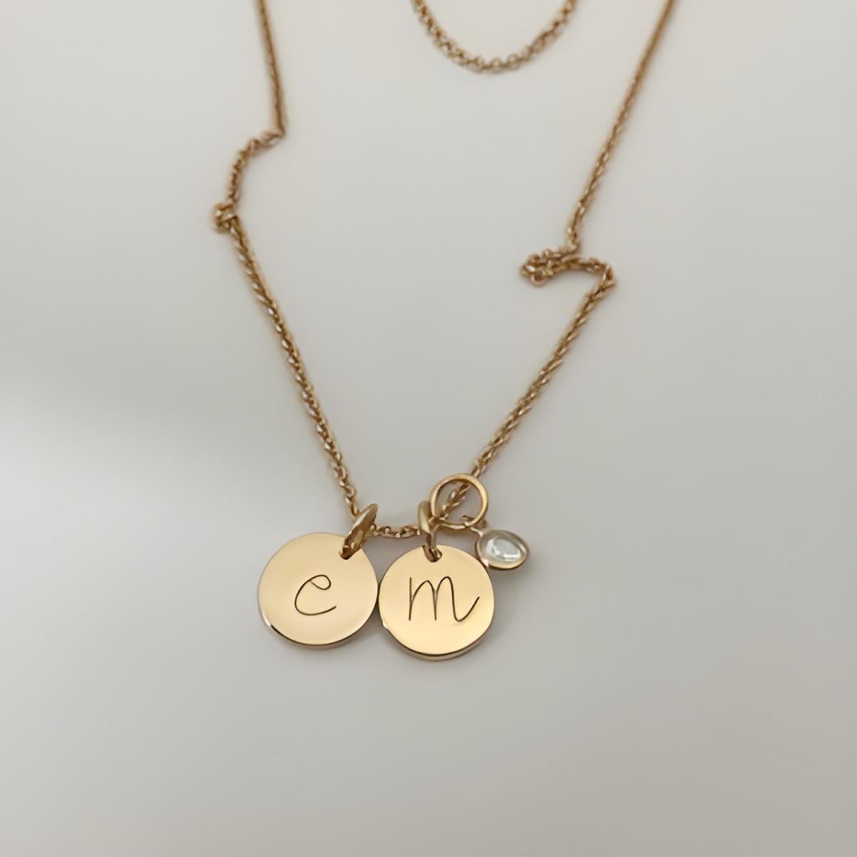 Personalized initial disc necklace with birthstone