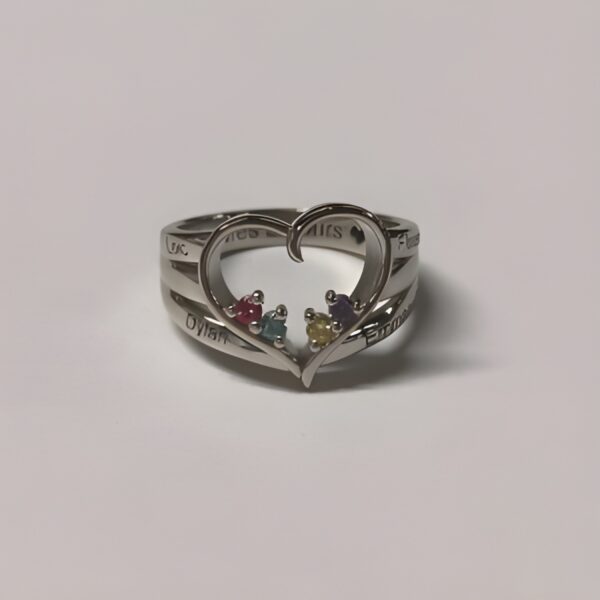 Engraved birthstone name ring to carry your love close