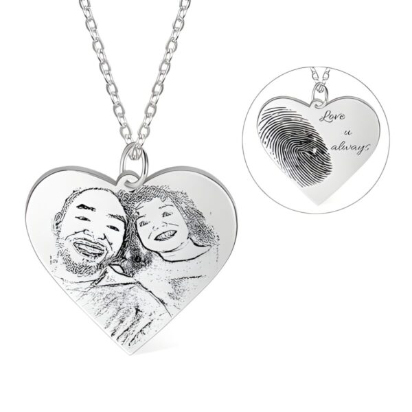 Heart-shaped photo fingerprint necklace for loved ones