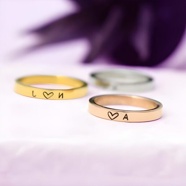Heart initial ring with engraved charm for personalized gifts
