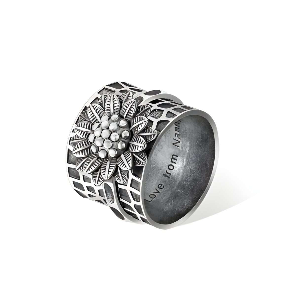 Sunflower spinner ring for peace and joy