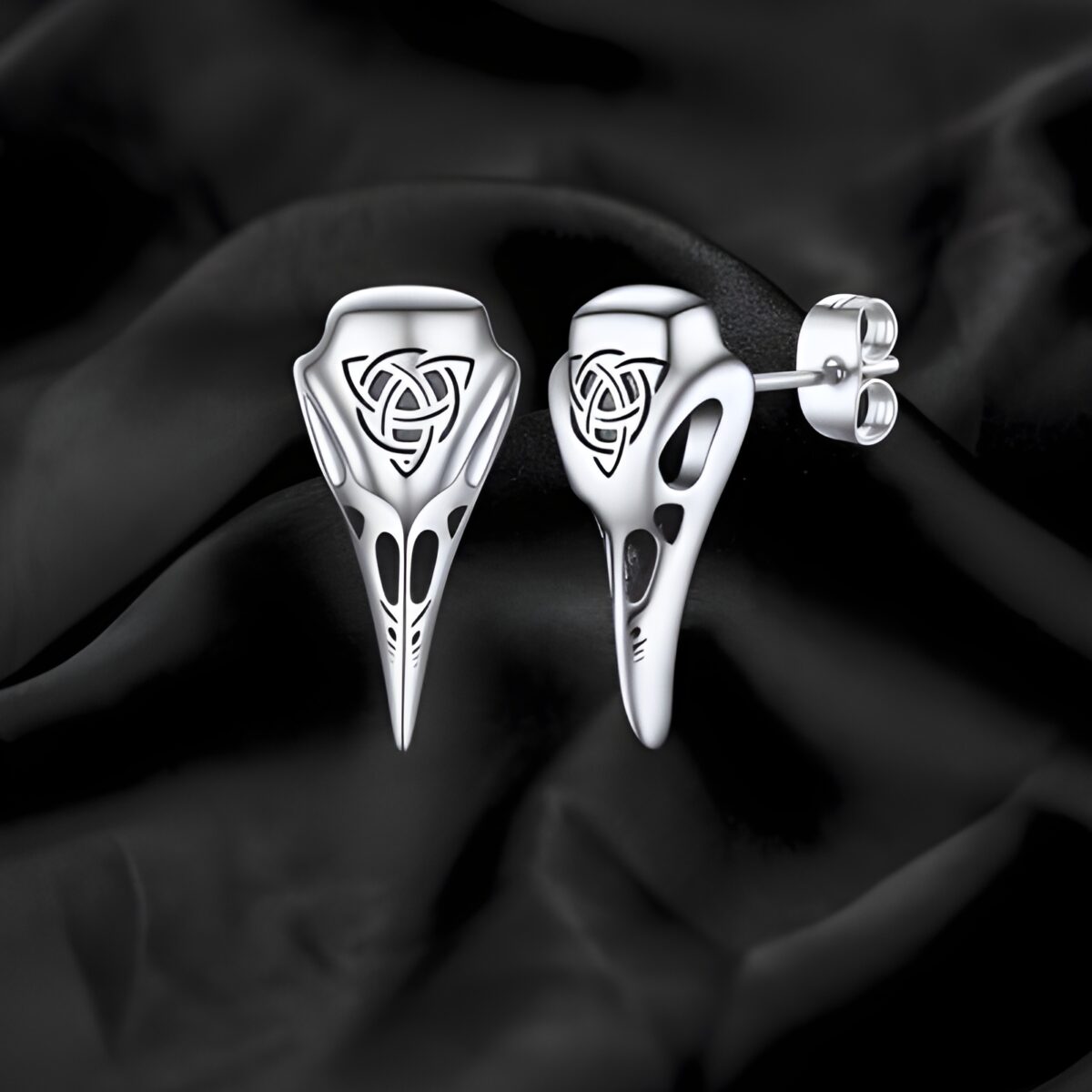Viking Raven Skull Stud Earrings for strength and mystery