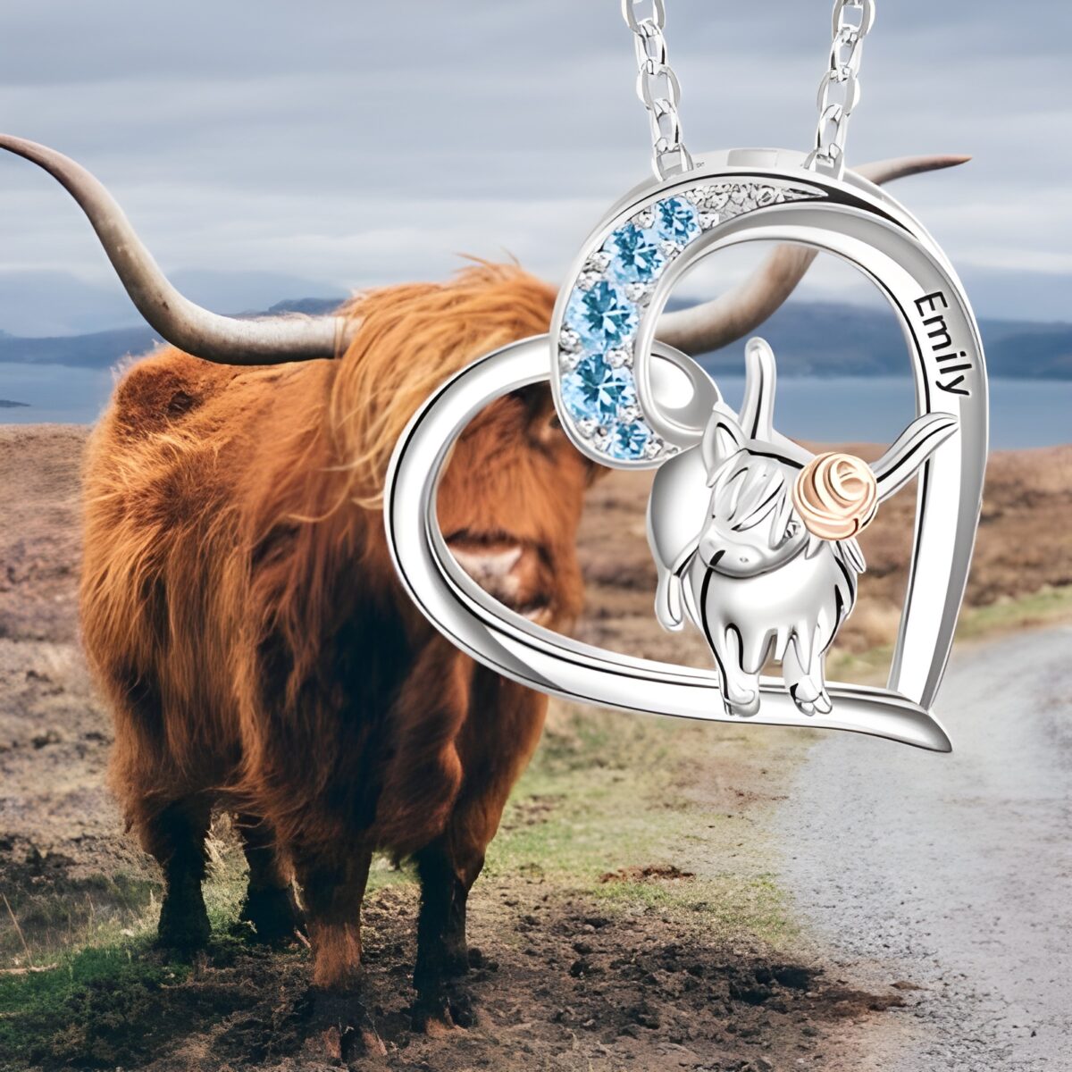 Highland Cow Heart Necklace for love and nature