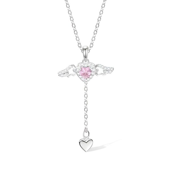 Angel Wing Heart Necklace with Birthstone for her