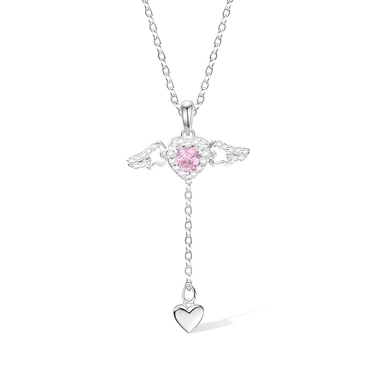 Angel Wing Heart Necklace with Birthstone for her
