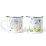 Personalized watercolor bunny enamel mug for Easter