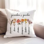 Embrace Family Love – Custom Garden Pillow Cover with Grandkids' Names and Birth Flowers – A Heartfelt Tribute for Grandma - Image 2