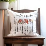 Embrace Family Love – Custom Garden Pillow Cover with Grandkids' Names and Birth Flowers – A Heartfelt Tribute for Grandma - Image 4