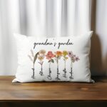 Embrace Family Love – Custom Garden Pillow Cover with Grandkids' Names and Birth Flowers – A Heartfelt Tribute for Grandma - Image 5