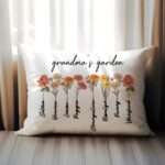 Embrace Family Love – Custom Garden Pillow Cover with Grandkids' Names and Birth Flowers – A Heartfelt Tribute for Grandma - Image 6