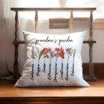 Embrace Family Love – Custom Garden Pillow Cover with Grandkids' Names and Birth Flowers – A Heartfelt Tribute for Grandma - Image 7