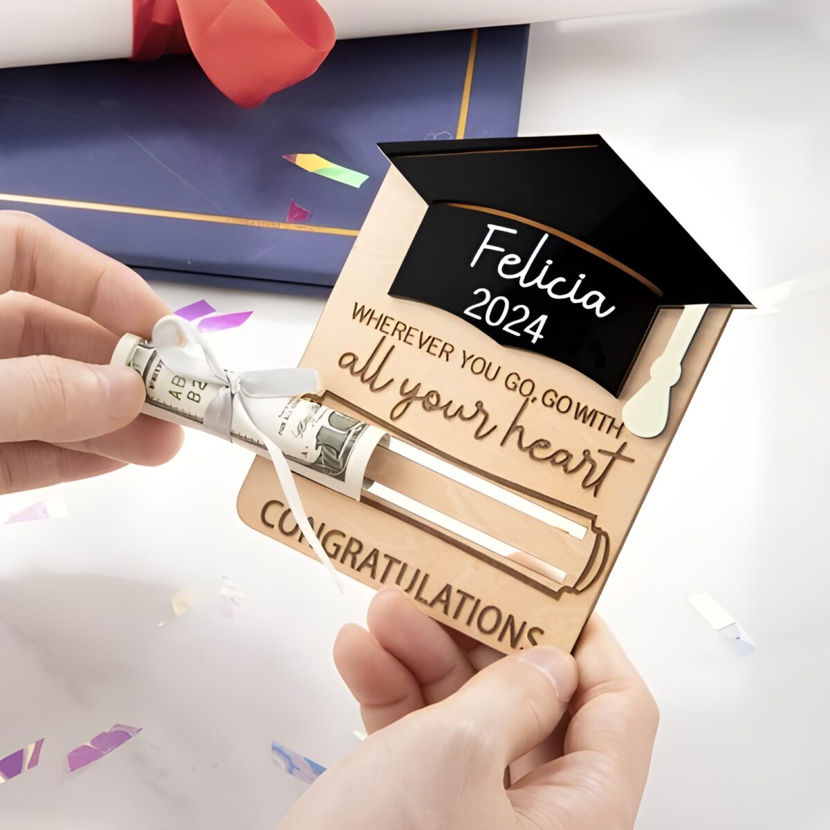 Personalized graduation card holder for cherished memories