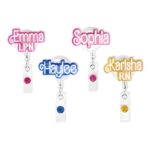 Custom pink acrylic badge reel for everyday heroes