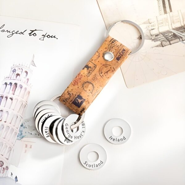 Custom travel keepsake keychain with country charms