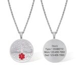Engraved medical alert necklace with family tree design