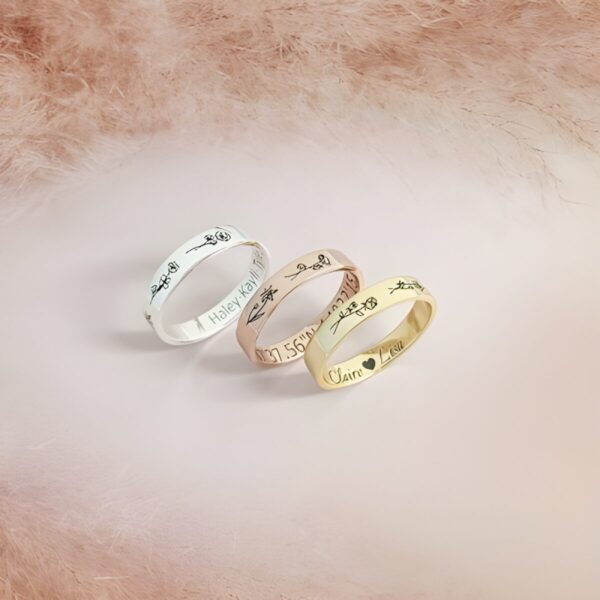 Custom birth flower ring with name for her