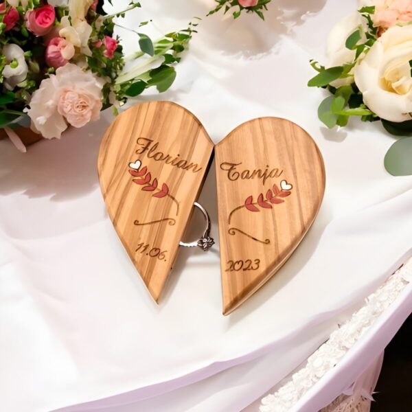 Personalized wooden magnetic ring box for love