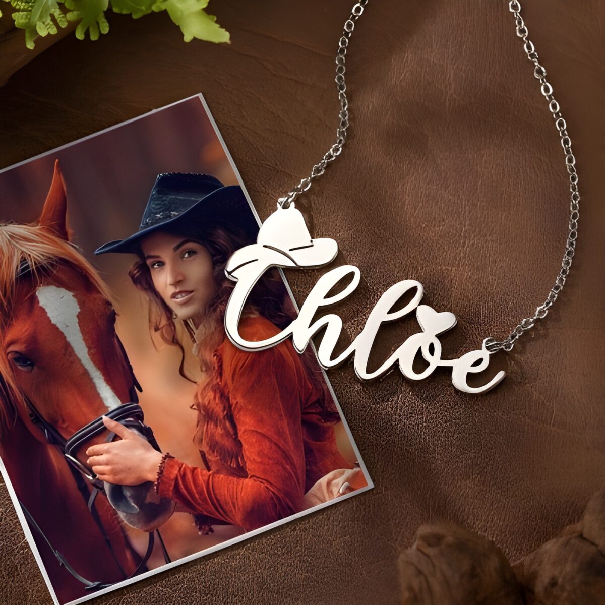 custom name necklace cowboy hat heart – Custom name necklace with cowboy