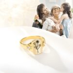 Embrace Your Family's Bloom – Custom Birth Flower Signet Ring – A Cherished Keepsake for Her Special Moments - Image 2