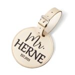 Custom leather luggage tags for newlyweds' adventures